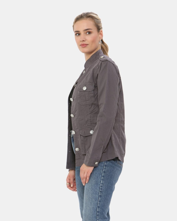 Noroze Dark Grey Military Style Summer Jacket (Silver Button)