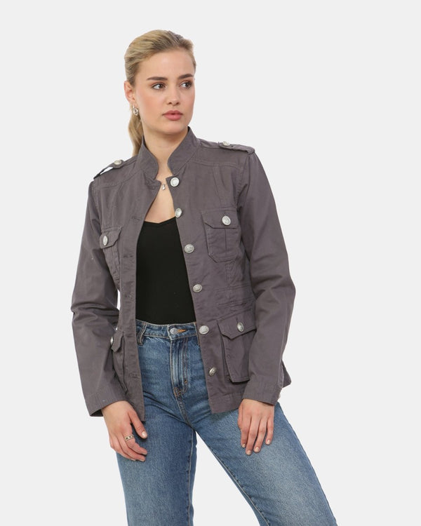 Noroze Dark Grey Military Style Summer Jacket (Silver Button)