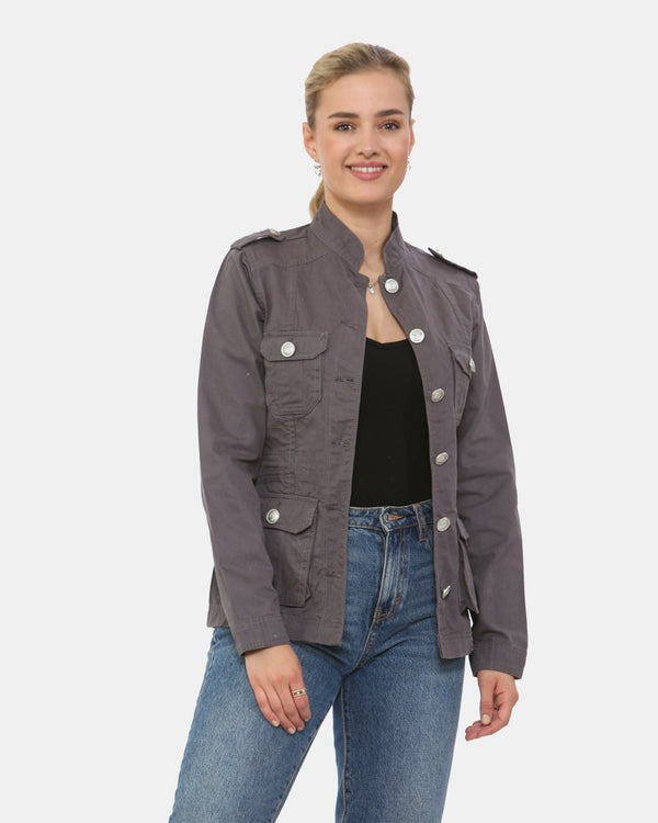 noroze Dark Grey Military Style Summer Jacket (Silver Button)