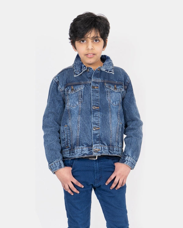 Noroze Denim Blue Detachable Sherpa Collar Kids Jacket