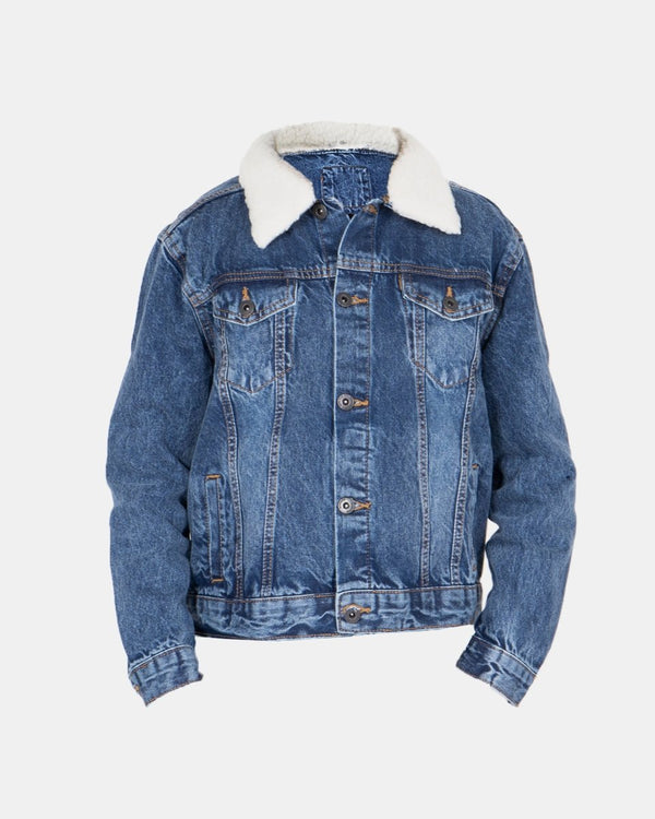 Noroze Denim Blue Detachable Sherpa Collar Kids Jacket