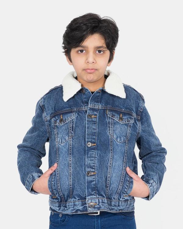 noroze Denim Blue Detachable Sherpa Collar Kids Jacket