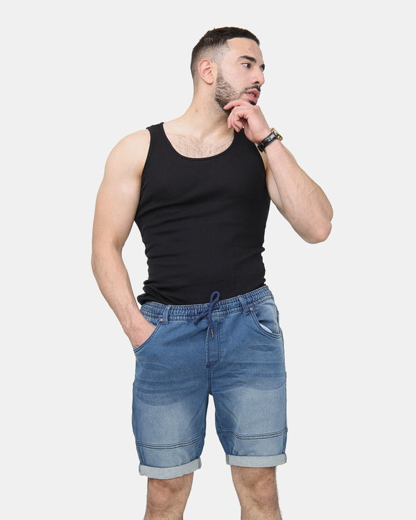 noroze Denim Blue Shorts With Drawstring (Multi-Pockets)