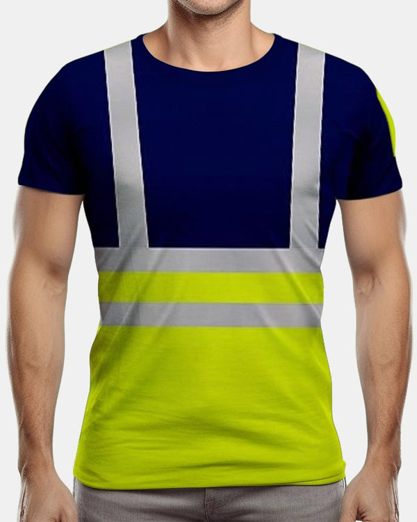 Noroze Hi-Viz Reflective Tape T-Shirt (Neon Green/Navy 1)