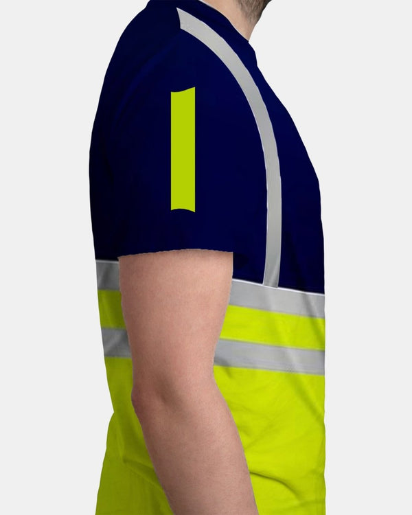 Noroze Hi-Viz Reflective Tape T-Shirt (Neon Green/Navy 1)