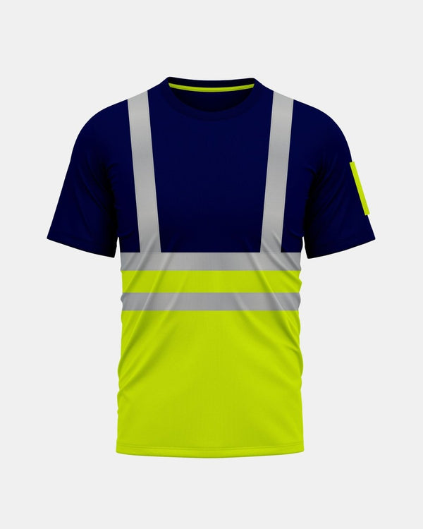 noroze Hi-Viz Reflective Tape T-Shirt (Neon Green/Navy 1)