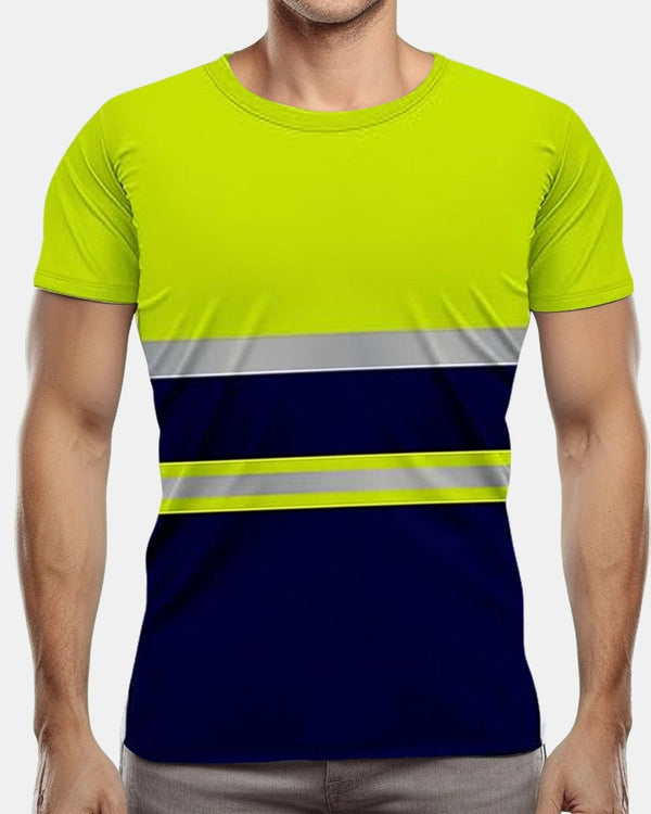Noroze Hi-Viz Reflective Tape T-Shirt (Neon Green/Navy 2)