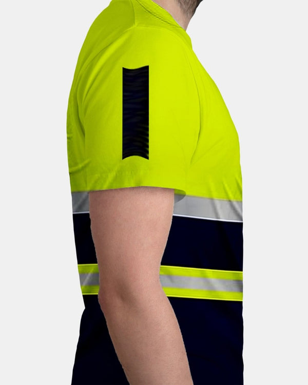 Noroze Hi-Viz Reflective Tape T-Shirt (Neon Green/Navy 2)