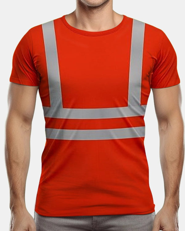 Noroze Hi-Viz Reflective Tape T-Shirt (Neon Orange/Grey 4)
