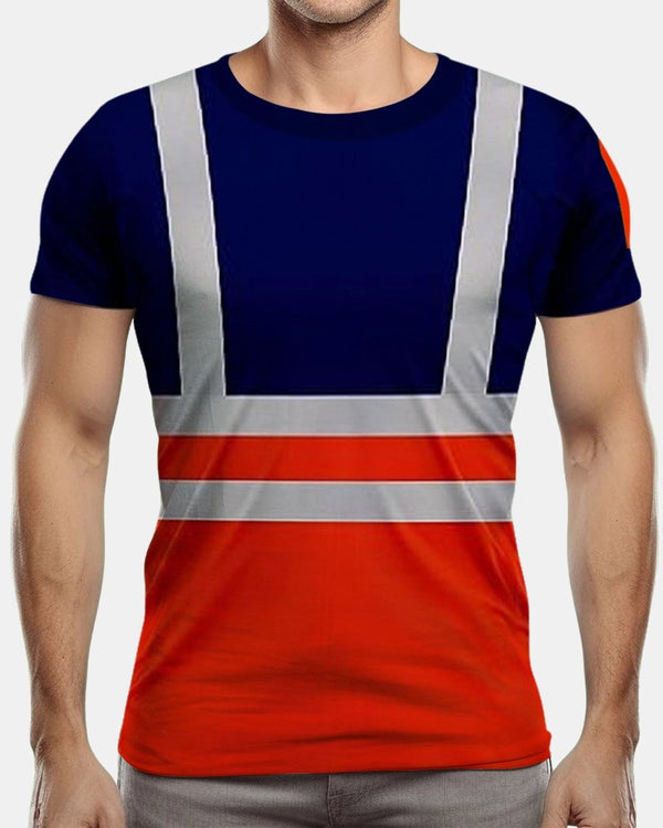 Noroze Hi-Viz Reflective Tape T-Shirt (Neon Orange/Navy 1)