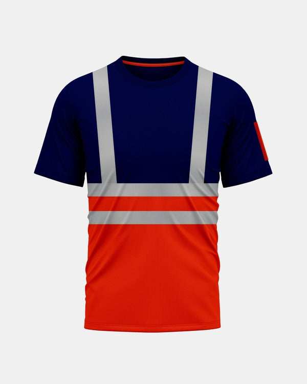 noroze Hi-Viz Reflective Tape T-Shirt (Neon Orange/Navy 1)