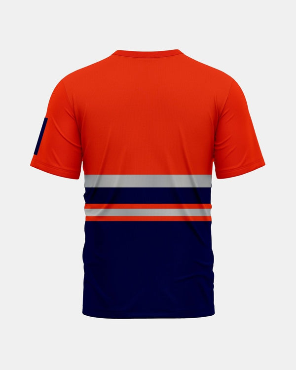 Noroze Hi-Viz Reflective Tape T-Shirt (Neon Orange/Navy 2)