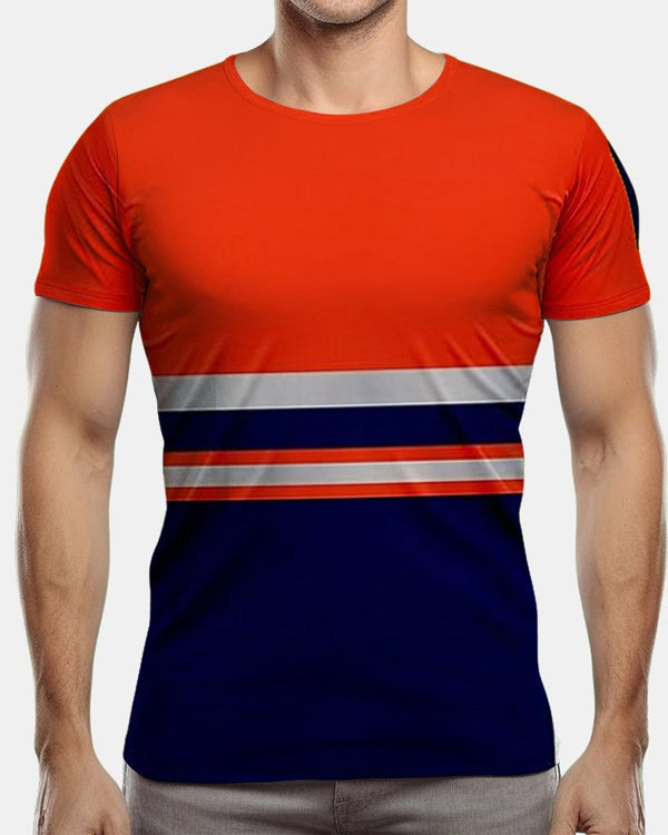 Noroze Hi-Viz Reflective Tape T-Shirt (Neon Orange/Navy 2)