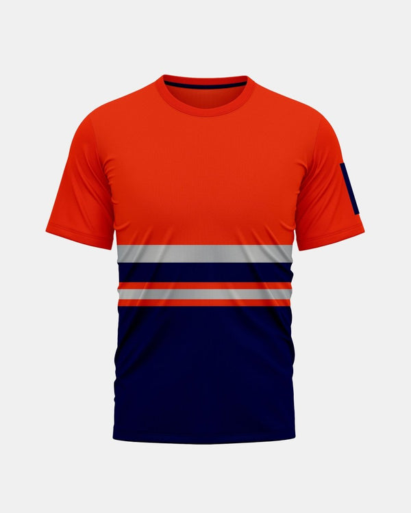 noroze Hi-Viz Reflective Tape T-Shirt (Neon Orange/Navy 2)