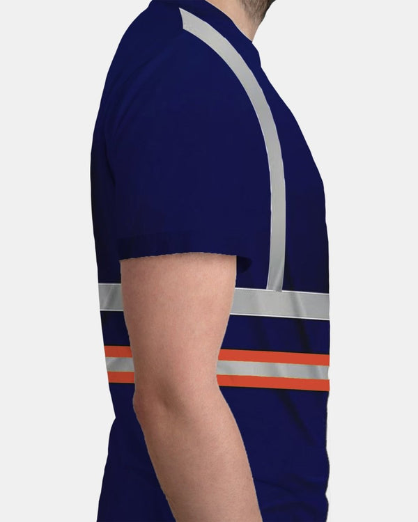 Noroze Hi-Viz Reflective Tape T-Shirt (Neon Orange/Navy 3)