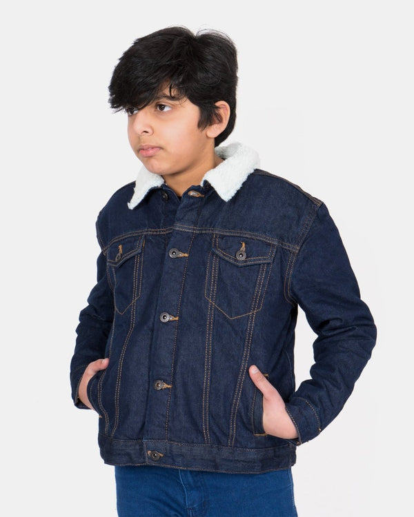 Noroze Indigo Denim Trucker Long Sherpa Lined Jacket