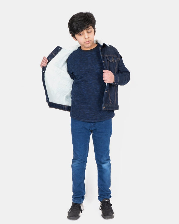Noroze Indigo Denim Trucker Long Sherpa Lined Jacket