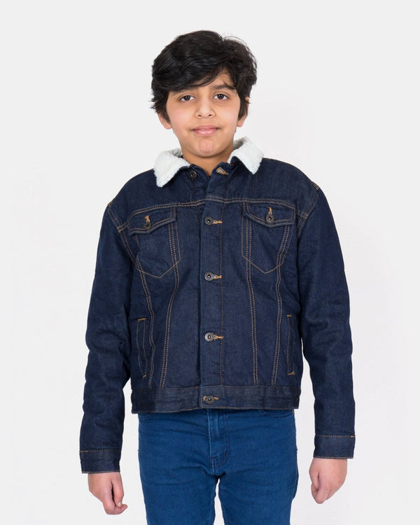 noroze Indigo Denim Trucker Long Sherpa Lined Jacket