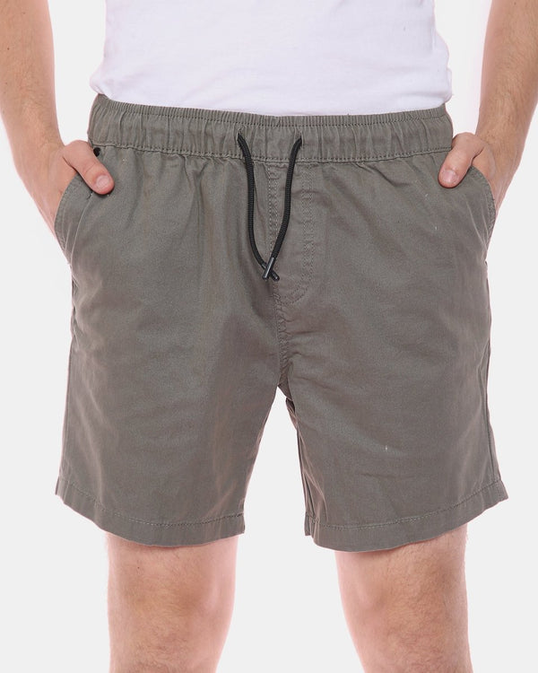 Noroze Khaki Elasticated Waist Cotton Casual Shorts
