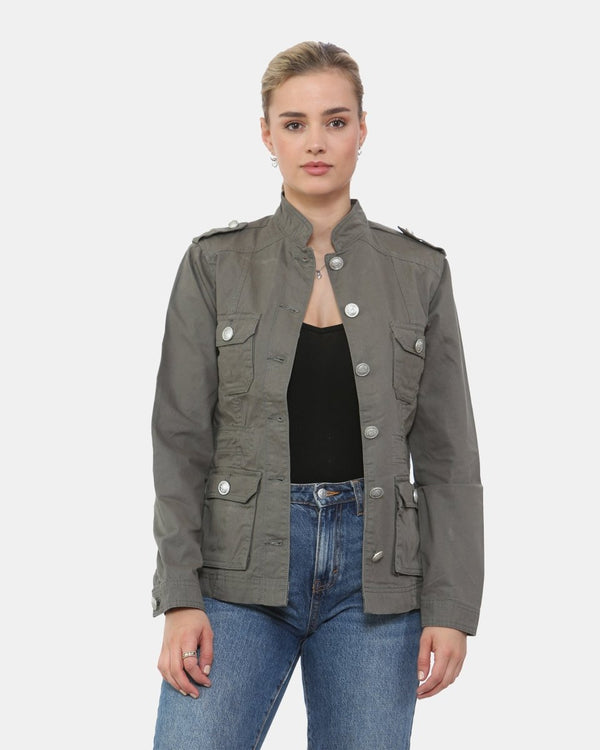 Noroze Khaki Military Style Summer Jacket (Silver Button)