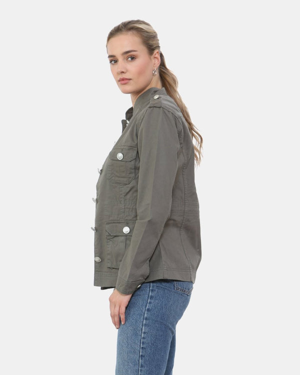Noroze Khaki Military Style Summer Jacket (Silver Button)