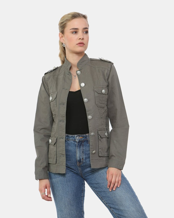 noroze Khaki Military Style Summer Jacket (Silver Button)