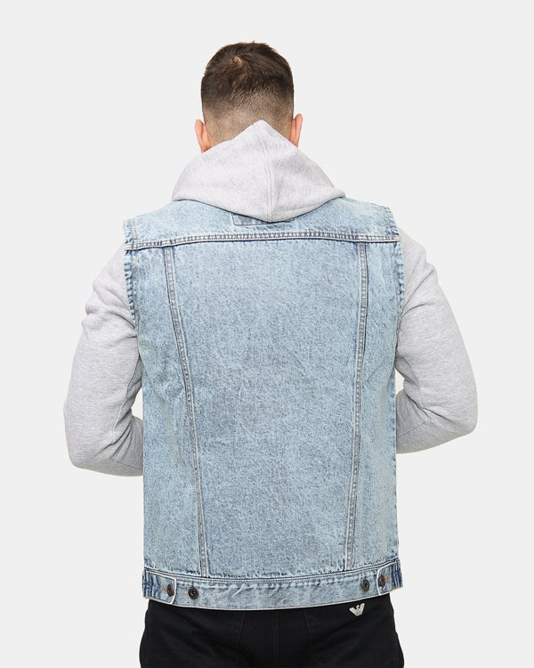 Noroze Light Blue Denim Hooded Jacket (Fleece Sleeves)
