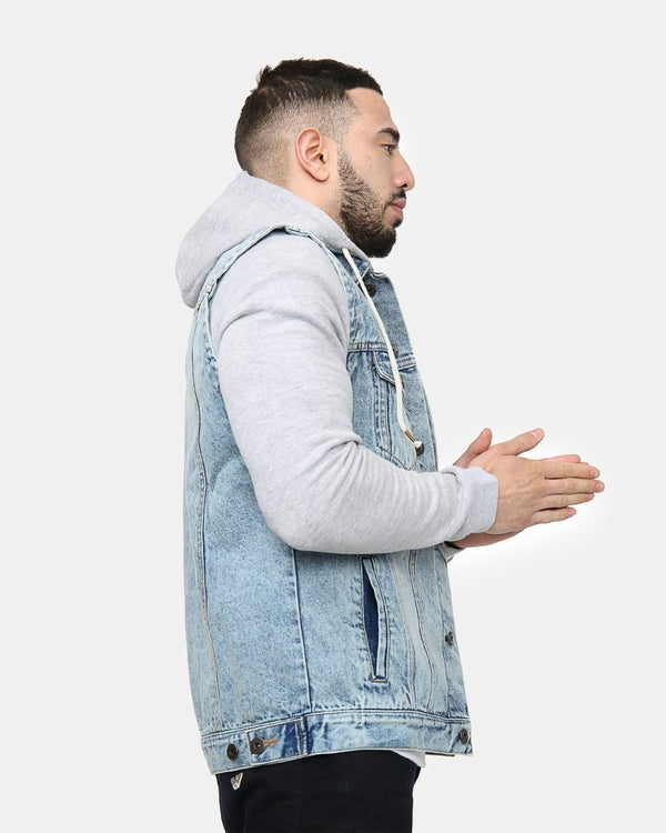 Noroze Light Blue Denim Hooded Jacket (Fleece Sleeves)