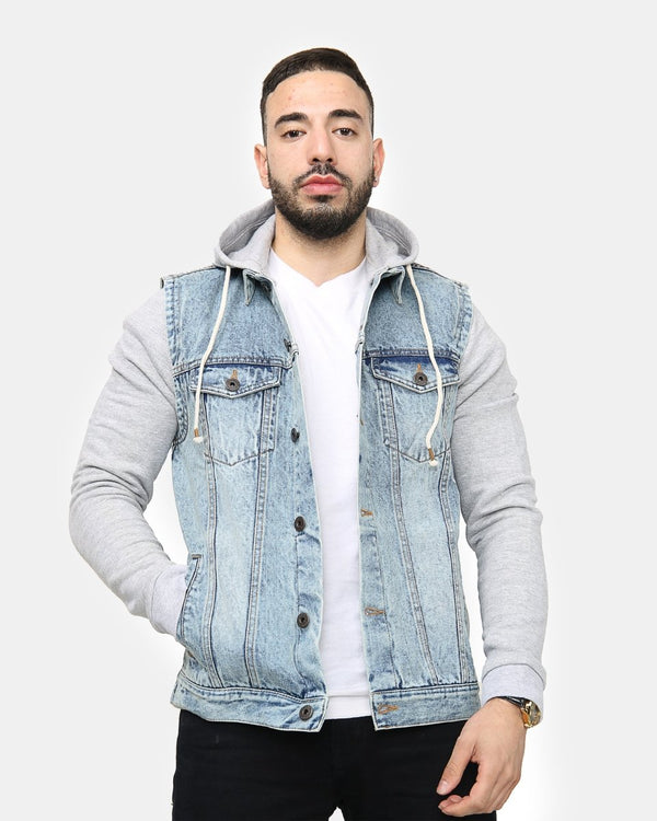 noroze Light Blue Denim Hooded Jacket (Fleece Sleeves)