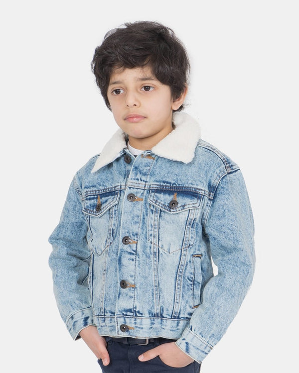 Noroze Light Blue Detachable Sherpa Collar Kids Jacket