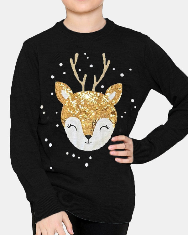 Noroze Baby Deer Black Girls Christmas Jumper