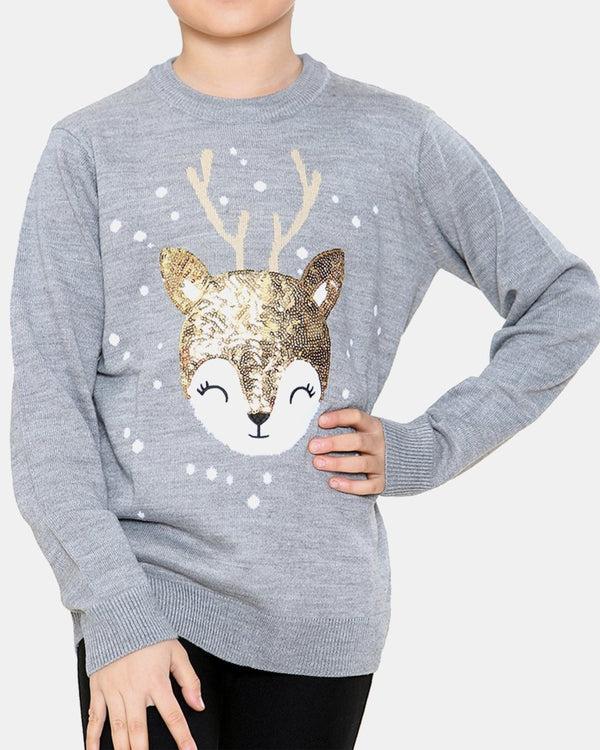 Noroze Baby Deer Grey Girls Christmas Jumper