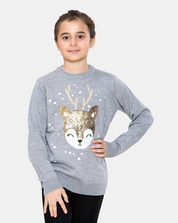 noroze Baby Deer Grey Girls Christmas Jumper