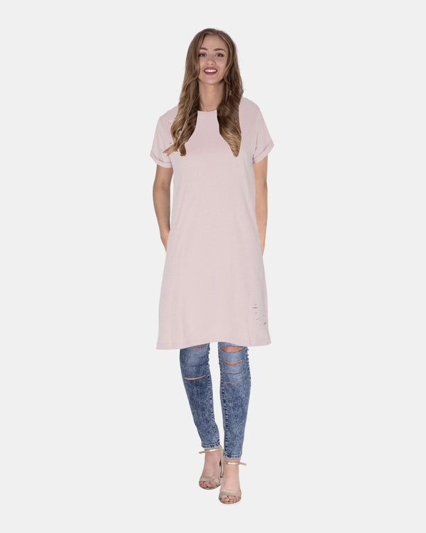 noroze Baby Pink Women's Plain Long T-shirt