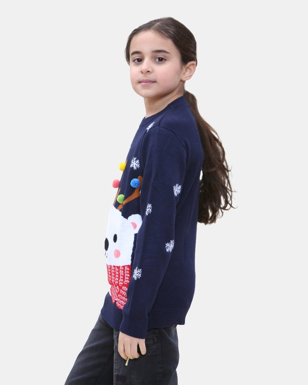 Noroze Bear Navy Kids Christmas Jumpers