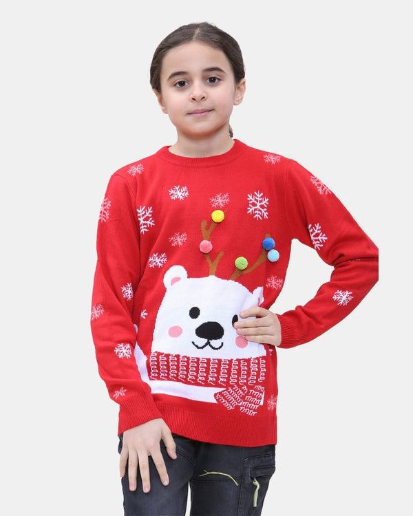noroze Bear Red Kids Christmas Jumpers