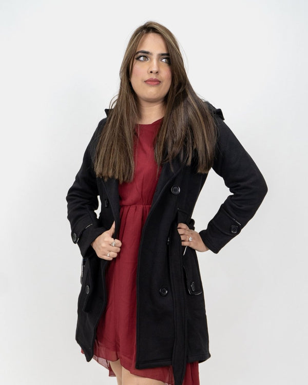 Noroze Black Belted Button Fleece Coat