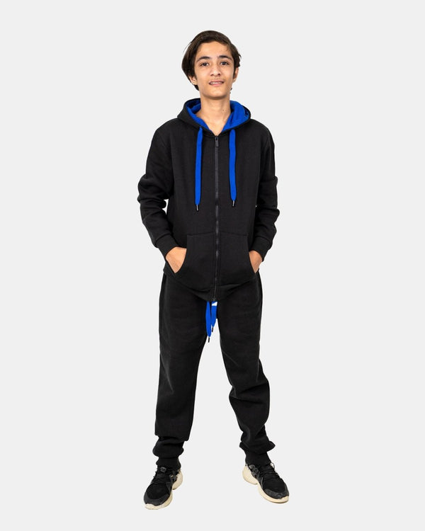 noroze Black/Blue Contrast Fleece Tracksuit
