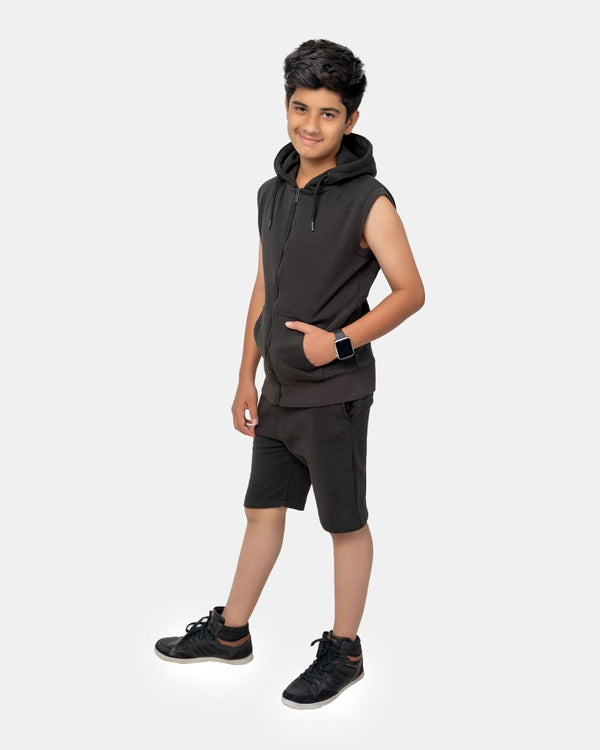 Noroze Black Boys Gilet Sleeveless Hoodie