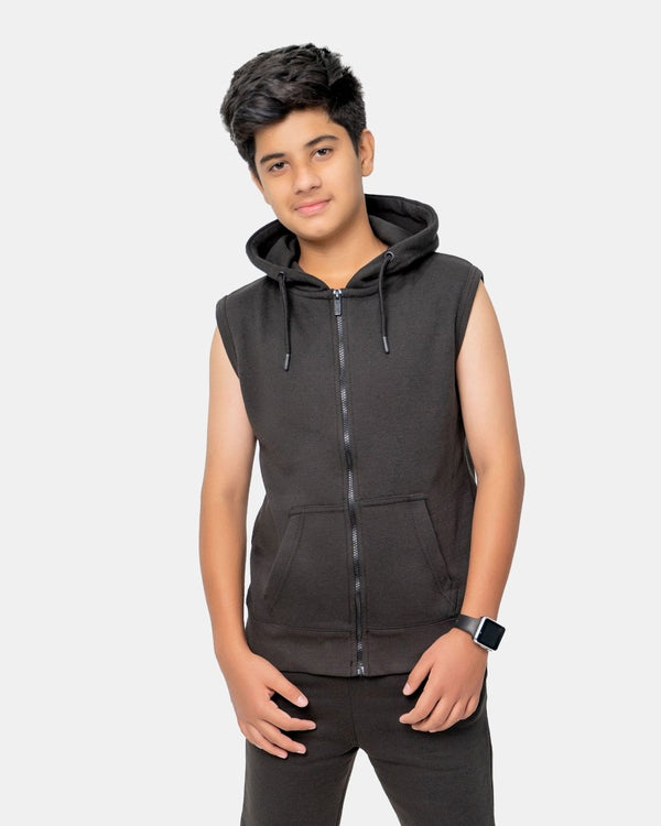 noroze Black Boys Gilet Sleeveless Hoodie