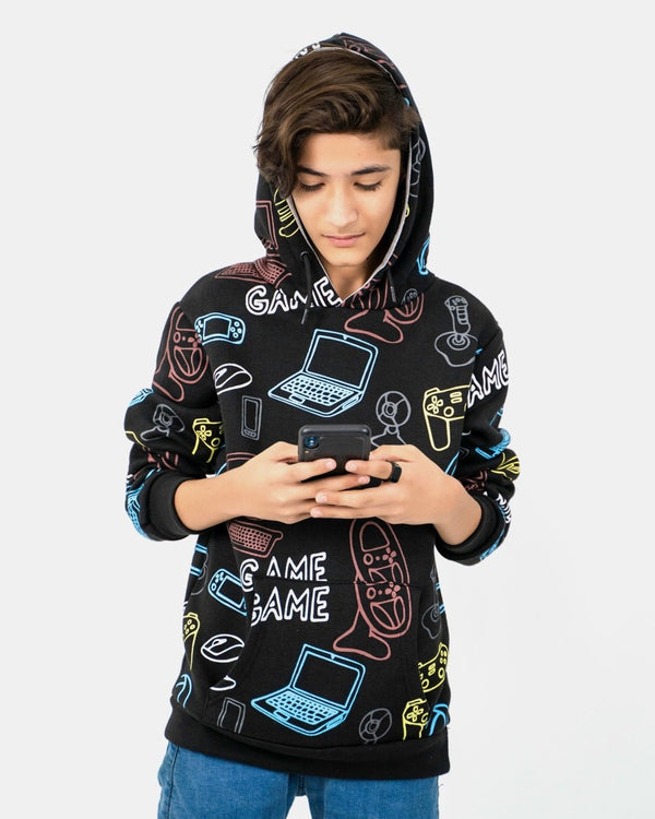 Noroze Black Boys Printed Gaming Hoodie