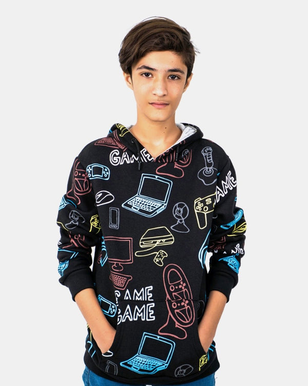 noroze Black Boys Printed Gaming Hoodie