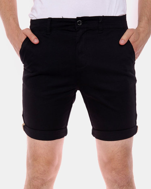 Noroze Black Casual Turnup Cotton Shorts