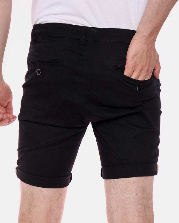 Noroze Black Casual Turnup Cotton Shorts