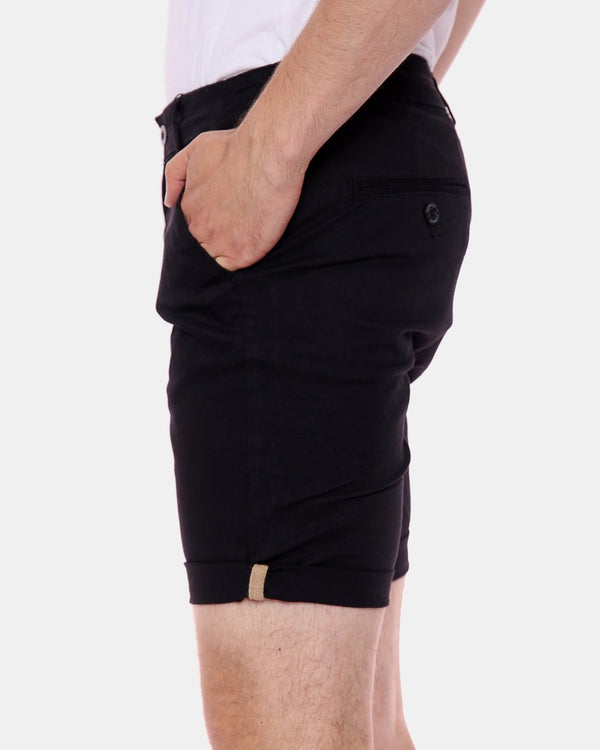 Noroze Black Casual Turnup Cotton Shorts
