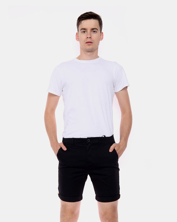 noroze Black Casual Turnup Cotton Shorts
