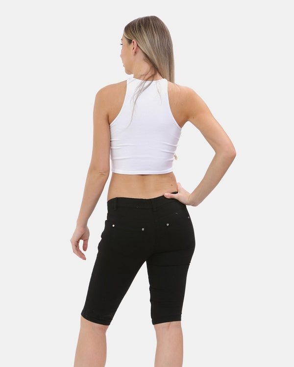 Noroze Black Chino Capri Bengaline Shorts