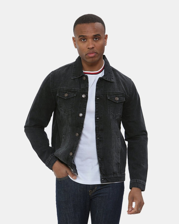 noroze Black Classic Washed Denim Jacket
