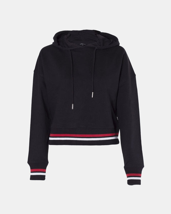 Noroze Black Cropped Baggy Pullover Hoodie