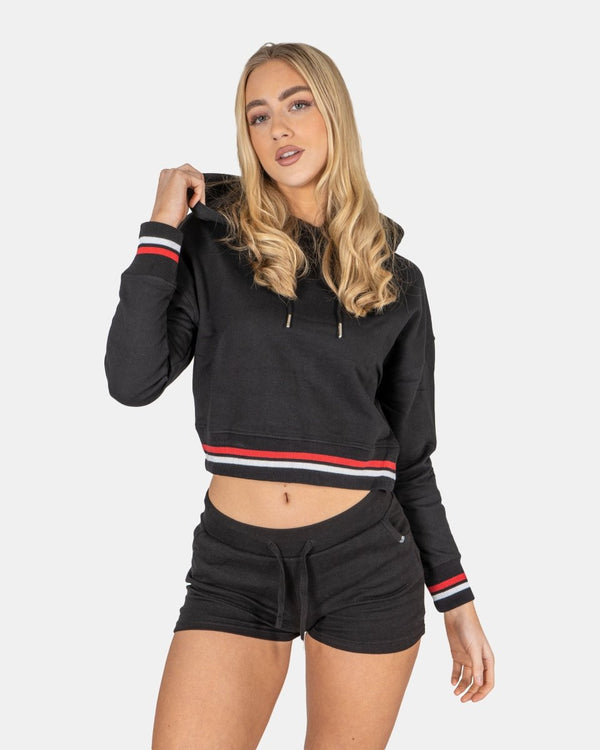noroze Black Cropped Baggy Pullover Hoodie